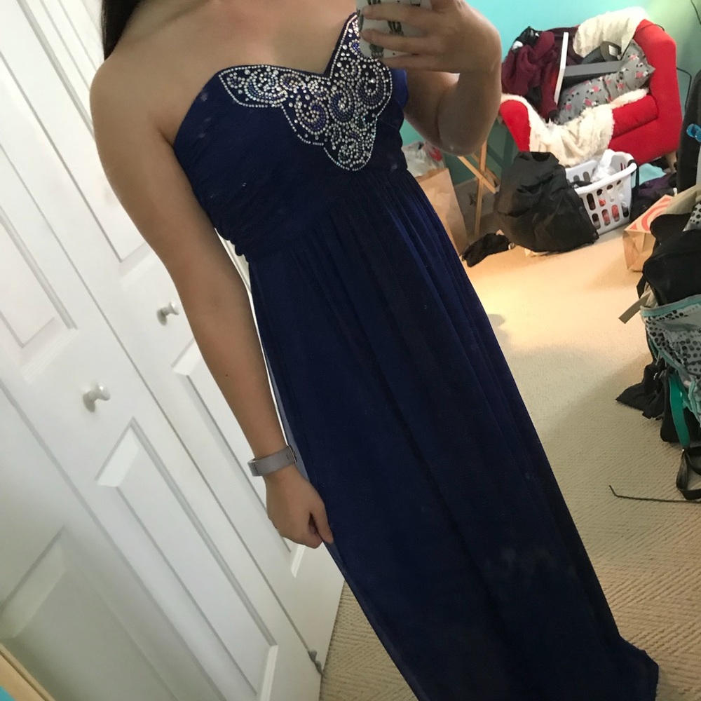 Navy Blue Strapless Prom Dress